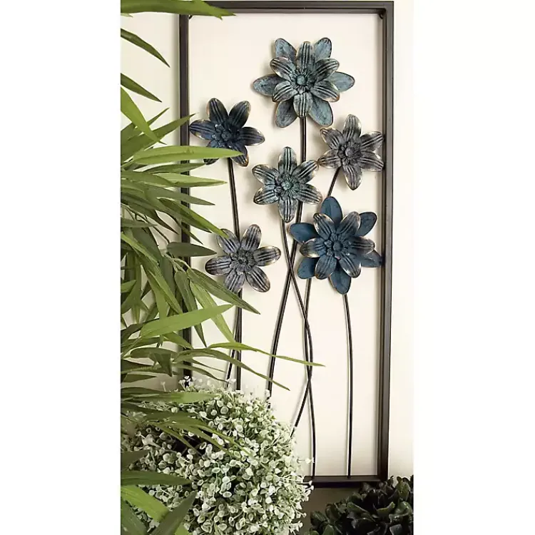 Wall Plaques-Kirklands Home Metal Floral Panel Wall Plaques, Set of 2 Blue
