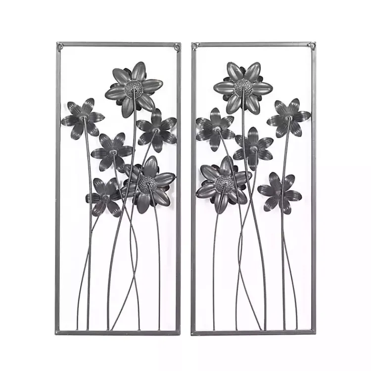 Wall Plaques-Kirklands Home Metal Floral Panel Wall Plaques, Set of 2 Blue