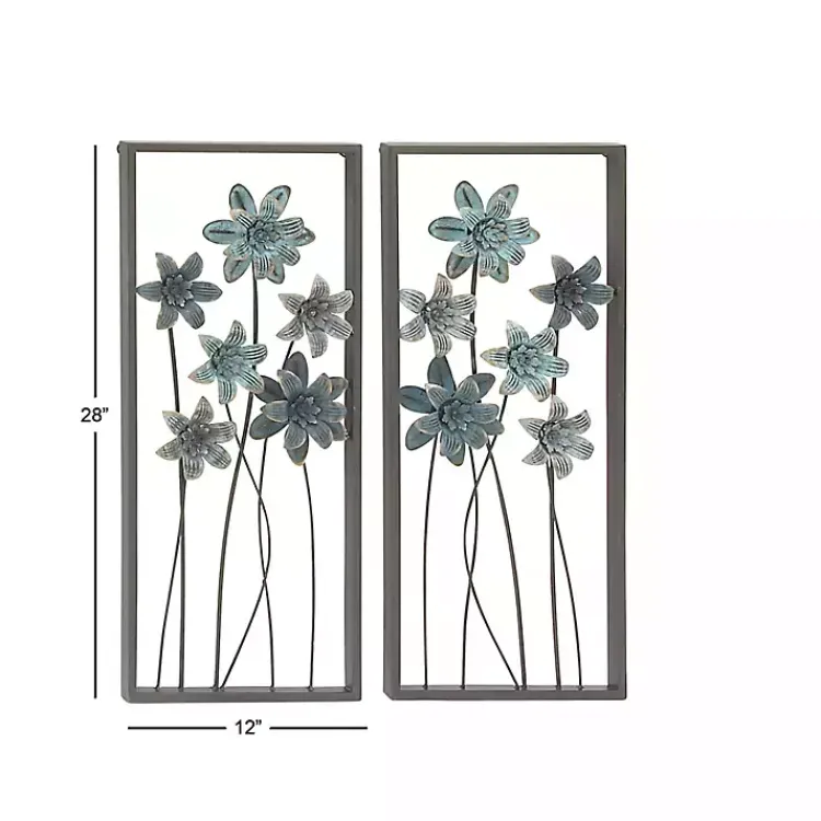 Wall Plaques-Kirklands Home Metal Floral Panel Wall Plaques, Set of 2 Blue