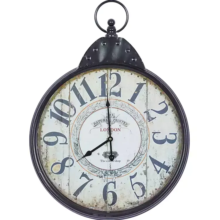 Clocks-Kirklands Home Black Vintage Pocket Watch Wall Clock