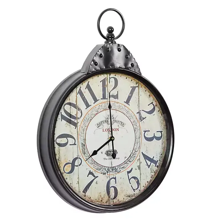 Clocks-Kirklands Home Black Vintage Pocket Watch Wall Clock