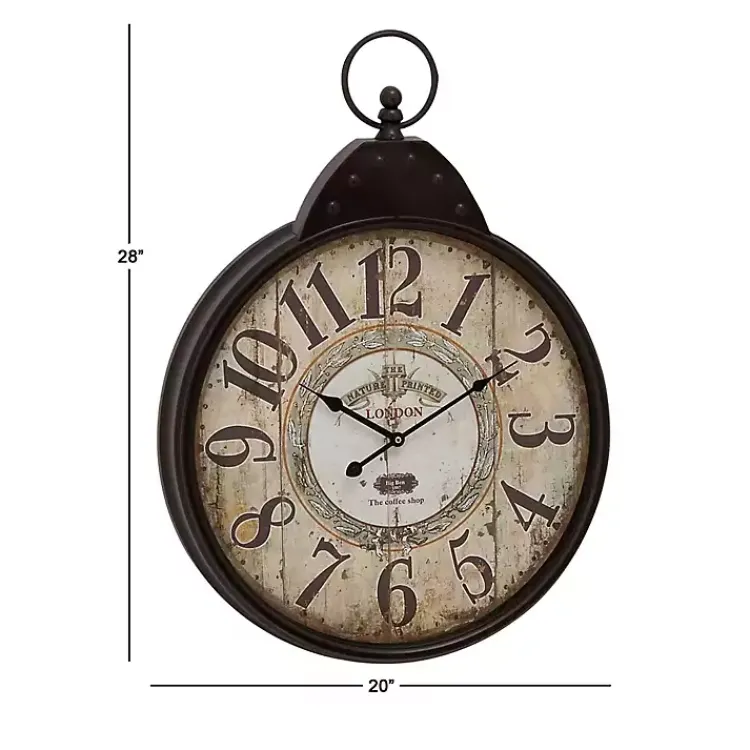 Clocks-Kirklands Home Black Vintage Pocket Watch Wall Clock