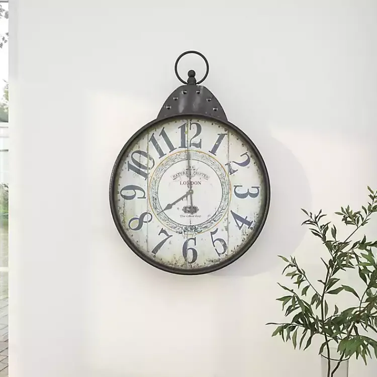 Clocks-Kirklands Home Black Vintage Pocket Watch Wall Clock
