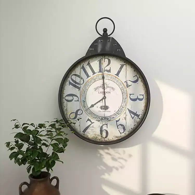 Clocks-Kirklands Home Black Vintage Pocket Watch Wall Clock