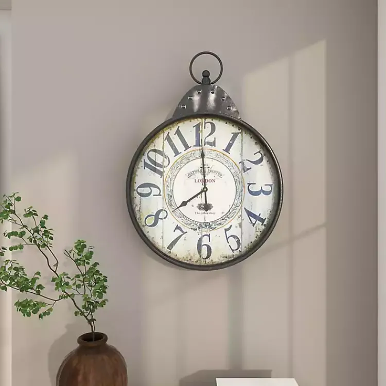 Clocks-Kirklands Home Black Vintage Pocket Watch Wall Clock