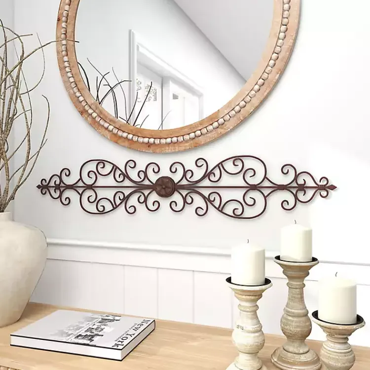 Wall Plaques-Kirklands Home Metal Scroll Panel Wall Plaque Brown