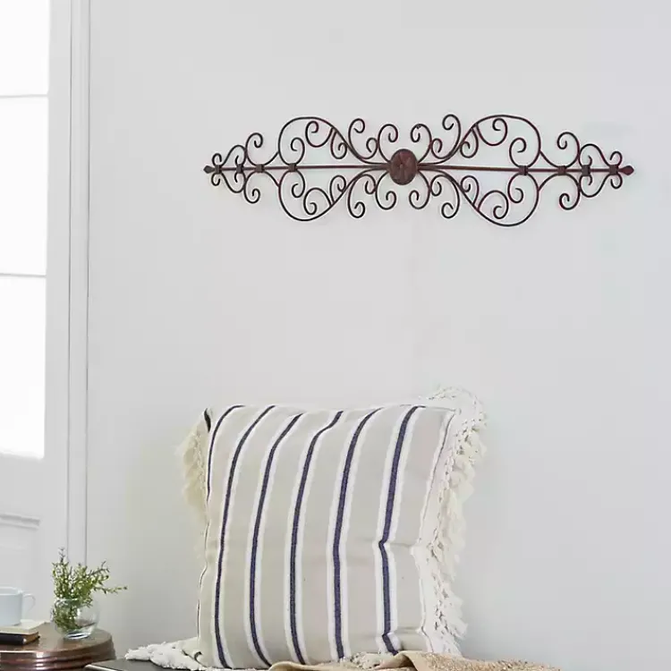 Wall Plaques-Kirklands Home Metal Scroll Panel Wall Plaque Brown