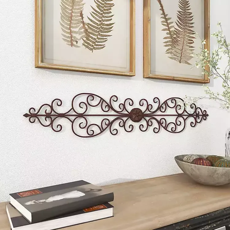 Wall Plaques-Kirklands Home Metal Scroll Panel Wall Plaque Brown