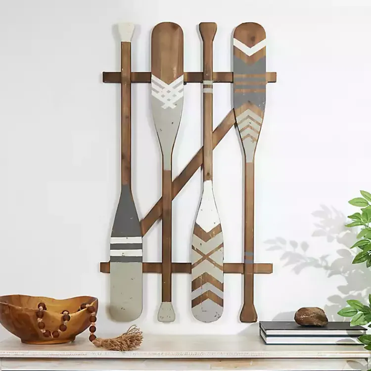 Wall Plaques-Kirklands Home Gray Wood Arrow and Striped Paddle Wall Plaque