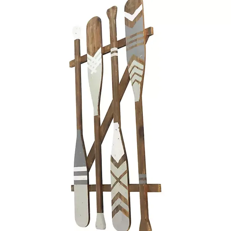 Wall Plaques-Kirklands Home Gray Wood Arrow and Striped Paddle Wall Plaque