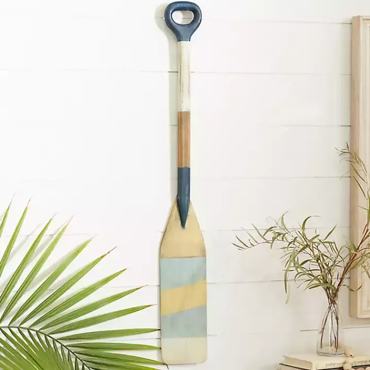 Wall Plaques-Kirklands Home Striped Wood Canoe Oar Wall Plaque Blue