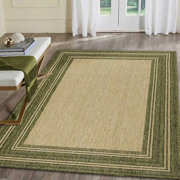 Outdoor Rugs-Kirklands Home Green Framed Border Outdoor Area Rug, 4x7