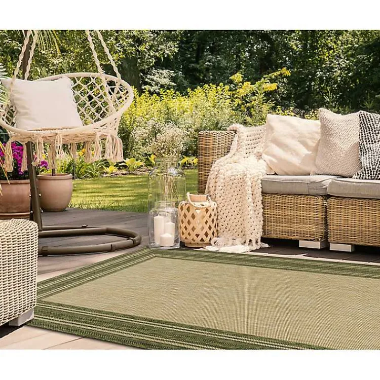 Outdoor Rugs-Kirklands Home Green Framed Border Outdoor Area Rug, 4x7
