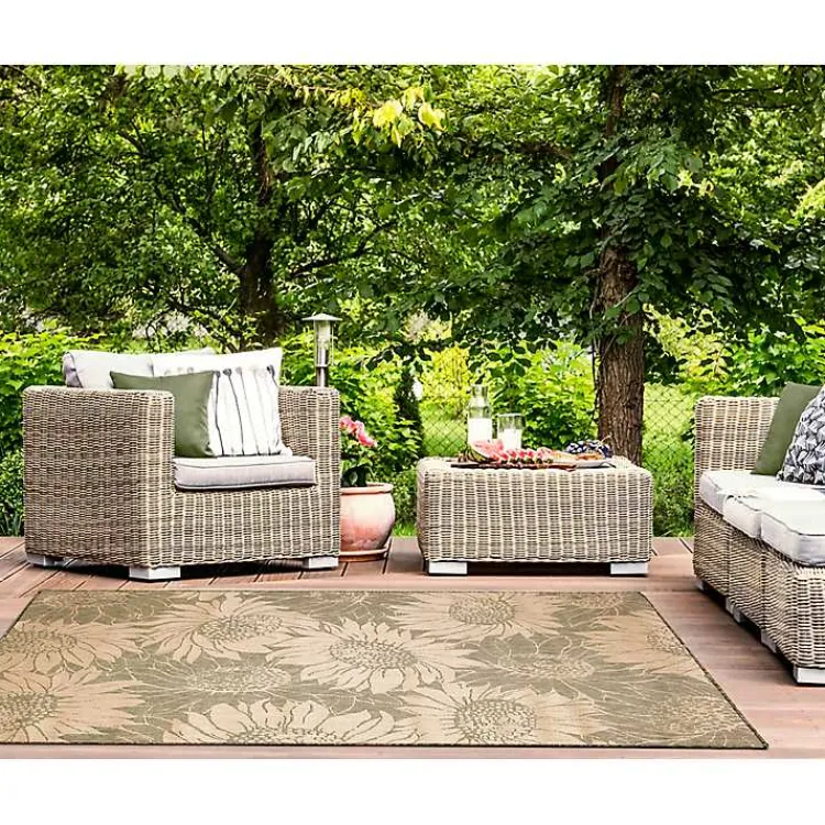 Outdoor Rugs-Kirklands Home Green Floral Blooms Outdoor Area Rug, 4x7