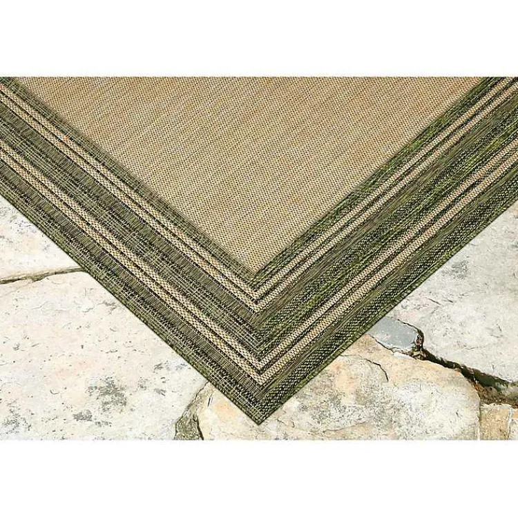 Outdoor Rugs-Kirklands Home Green Framed Border Outdoor Area Rug, 7x9