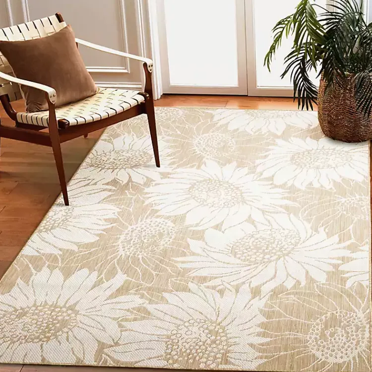 Outdoor Rugs-Kirklands Home Sand Floral Blooms Outdoor Area Rug, 7x9
