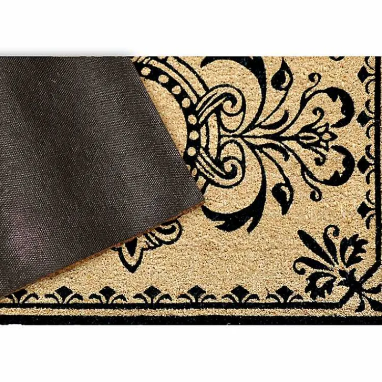 Doormats-Kirklands Home Black Fleur De Lis Monogram D Doormat