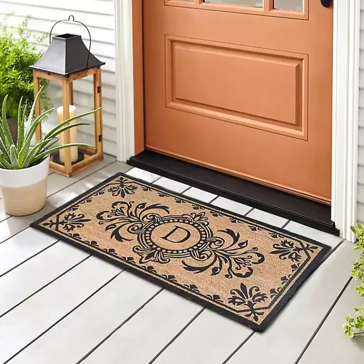 Doormats-Kirklands Home Black Fleur De Lis Monogram D Doormat