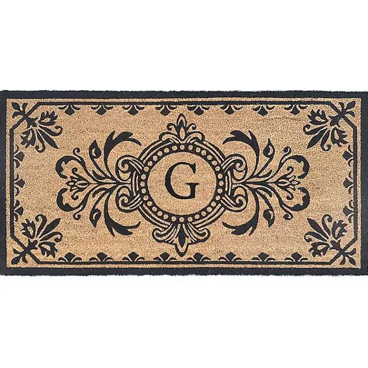 Doormats-Kirklands Home Black Fleur De Lis Monogram G Doormat