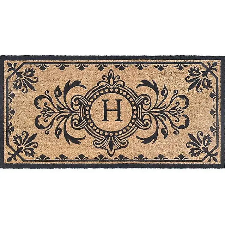 Doormats-Kirklands Home Black Fleur De Lis Monogram H Doormat