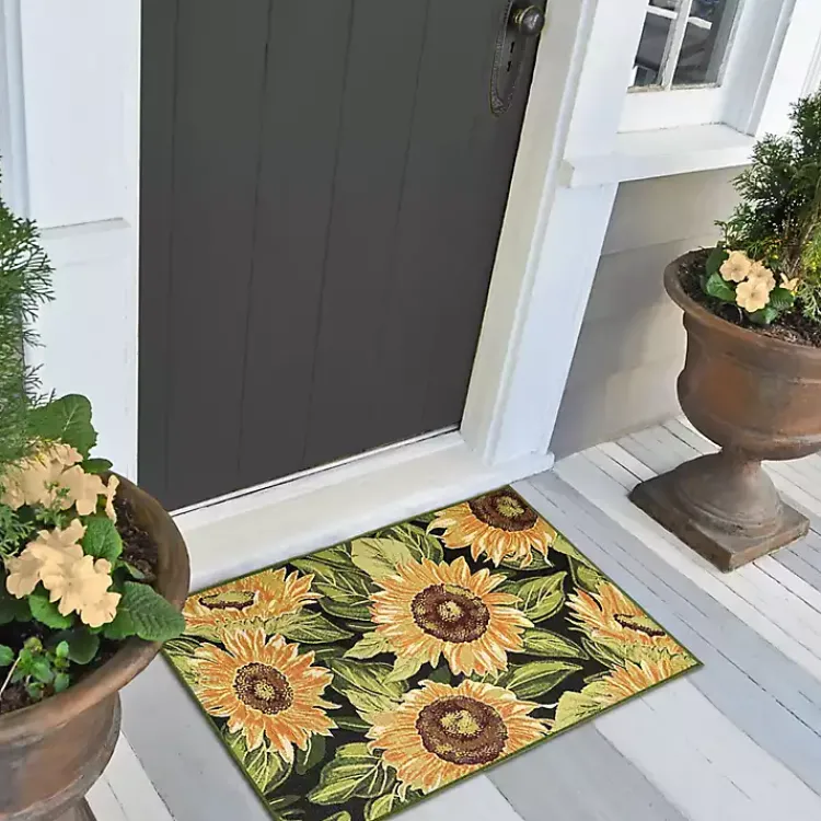 Outdoor Rugs-Kirklands Home Sunflower Blossoms Indoor/Outdoor Rug, 2x3
