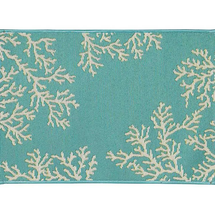 Outdoor Rugs-Kirklands Home Turquoise Coral Indoor/Outdoor Rug, 3x4