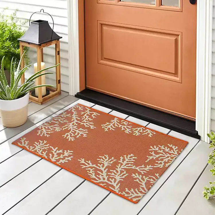 Outdoor Rugs-Kirklands Home Orange Coral Indoor/Outdoor Rug, 3x4