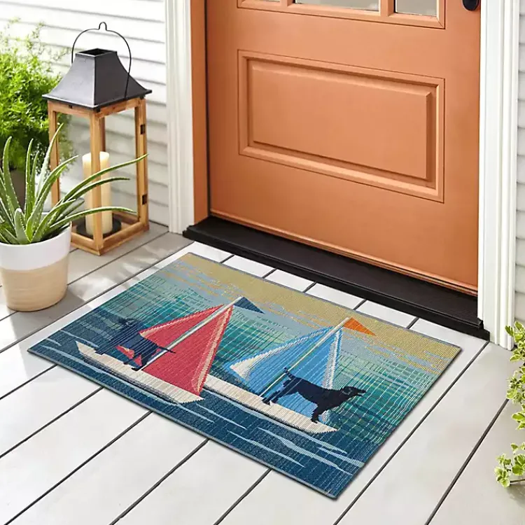 Outdoor Rugs-Kirklands Home Dogs on Sailboats Indoor/Outdoor Rug, 3x4