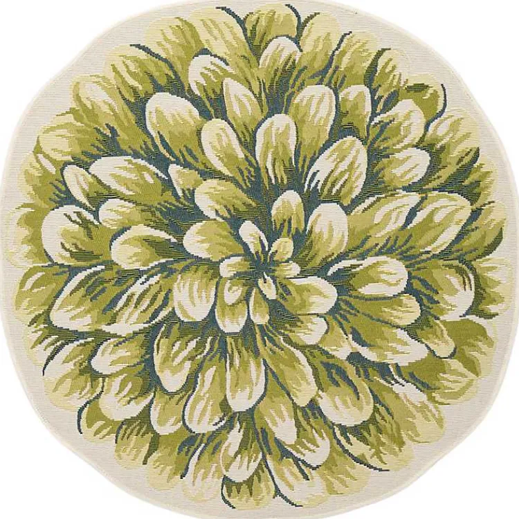 Outdoor Rugs-Kirklands Home Round Floral Bloom Indoor/Outdoor Rug, 3x3 Green