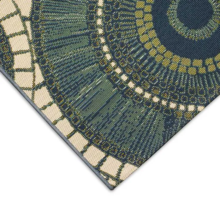 Outdoor Rugs-Kirklands Home Blue and Green Spheres Indoor/Outdoor Runner, 1x4