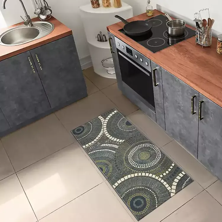 Outdoor Rugs-Kirklands Home Blue and Green Spheres Indoor/Outdoor Runner, 1x4