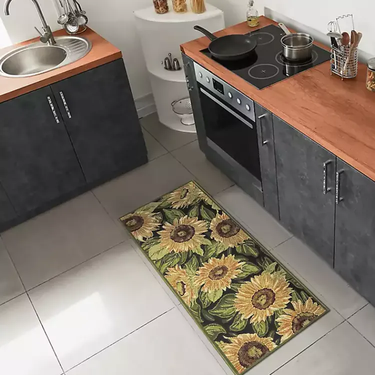 Outdoor Rugs-Kirklands Home Yellow Sunflower Indoor/Outdoor Runner, 1x4