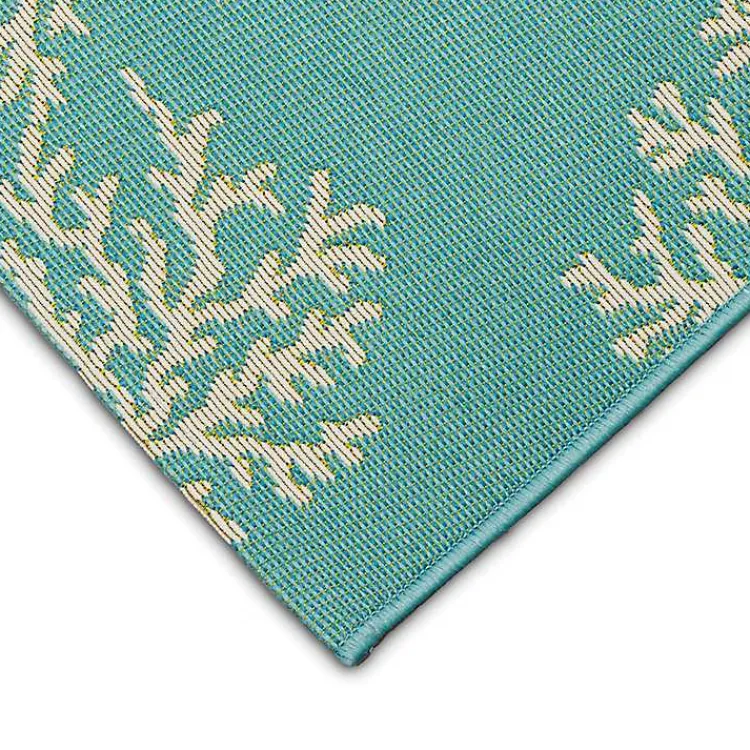 Outdoor Rugs-Kirklands Home Coral Indoor/Outdoor Runner, 1x4 Blue