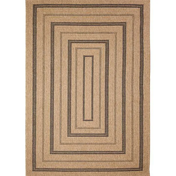 Outdoor Rugs-Kirklands Home Tan and Black Framed Indoor/Outdoor Area Rug, 5x7