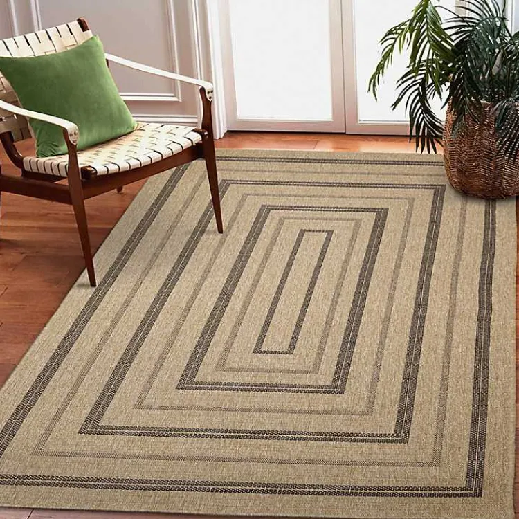 Outdoor Rugs-Kirklands Home Tan and Black Framed Indoor/Outdoor Area Rug, 7X9