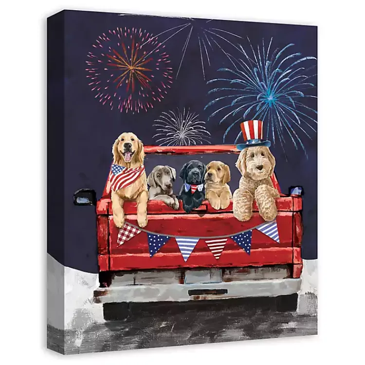 Canvas Art-Kirklands Home Patriotic Puppy Pickup Canvas Art Print
