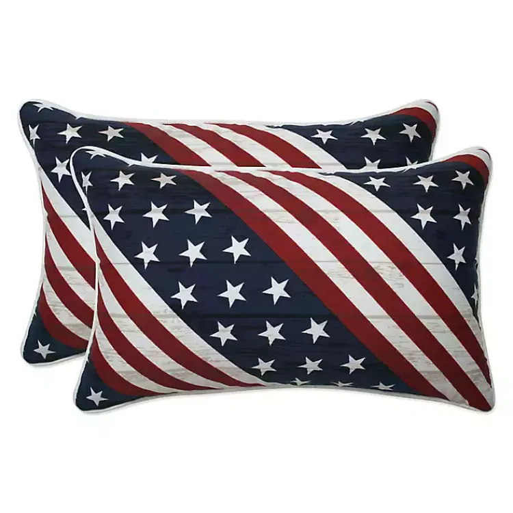 Outdoor Cushions & Pillows-Kirklands Home Stars & Stripes Outdoor Lumbar Pillows, Set of 2