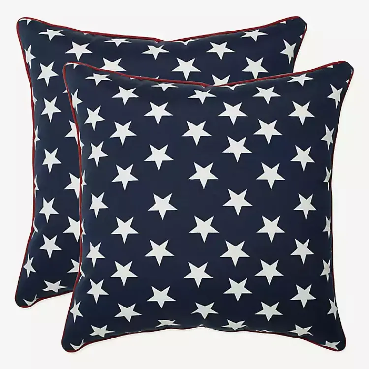 Outdoor Cushions & Pillows-Kirklands Home Blue and White Stars Outdoor Pillows, Set of 2