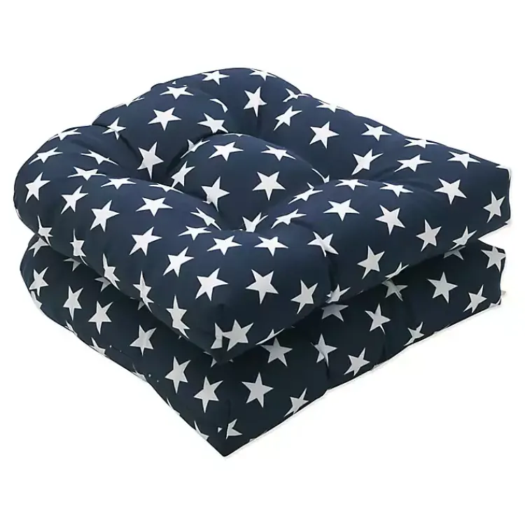 Outdoor Cushions & Pillows-Kirklands Home Blue & White Stars Outdoor Seat Cushions, Set of 2