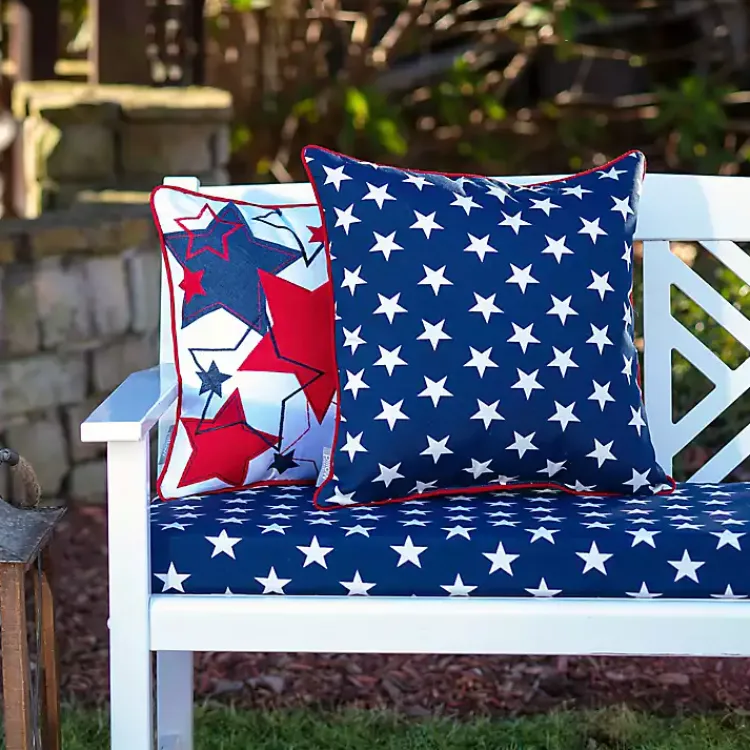 Outdoor Cushions & Pillows-Kirklands Home Blue & White Stars Outdoor Pillows, Set of 2