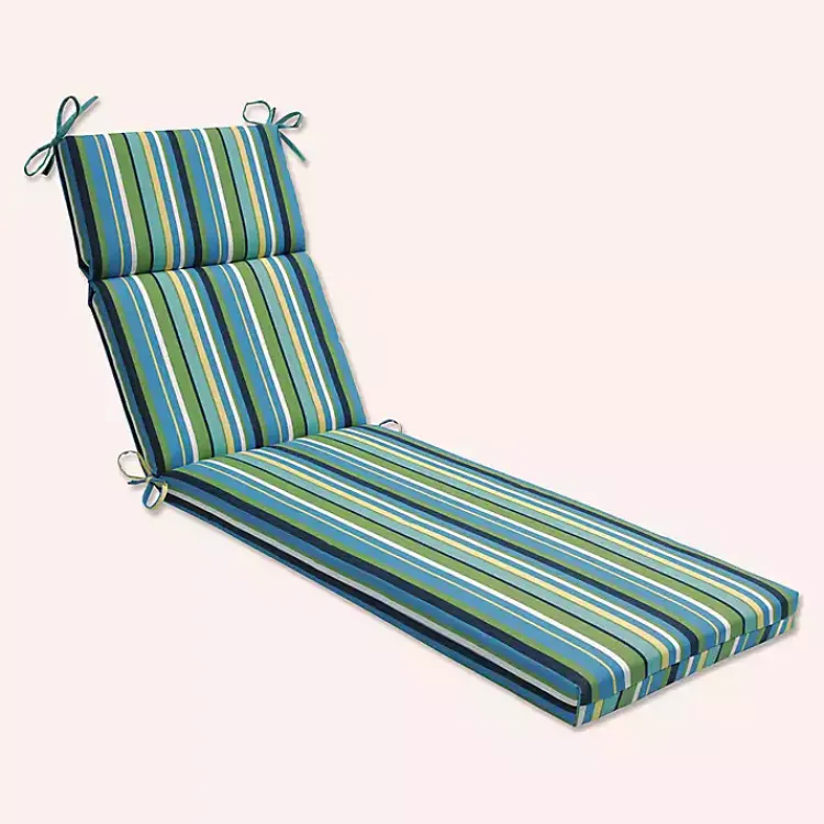 Outdoor Cushions & Pillows-Kirklands Home Blue Topanga Striped Outdoor Chaise Cushion