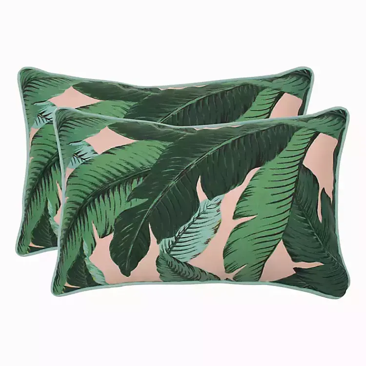 Outdoor Cushions & Pillows-Kirklands Home Swaying Palms Outdoor Lumbar Pillows, Set of 2 Green