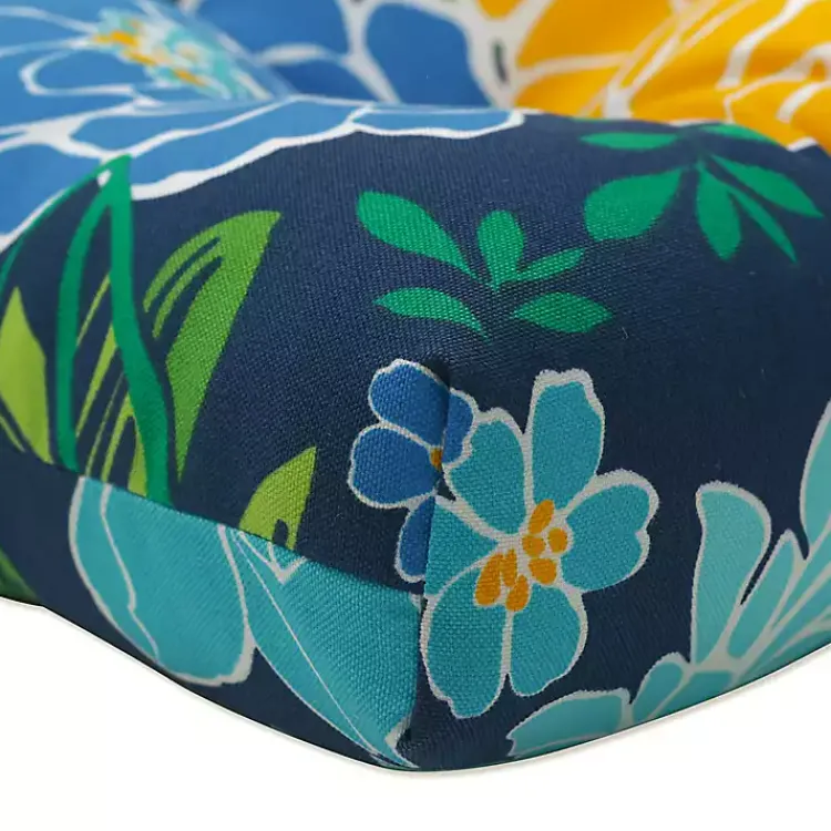 Outdoor Cushions & Pillows-Kirklands Home Blue Floral Tufted Outdoor Seat Cushions, Set of 2