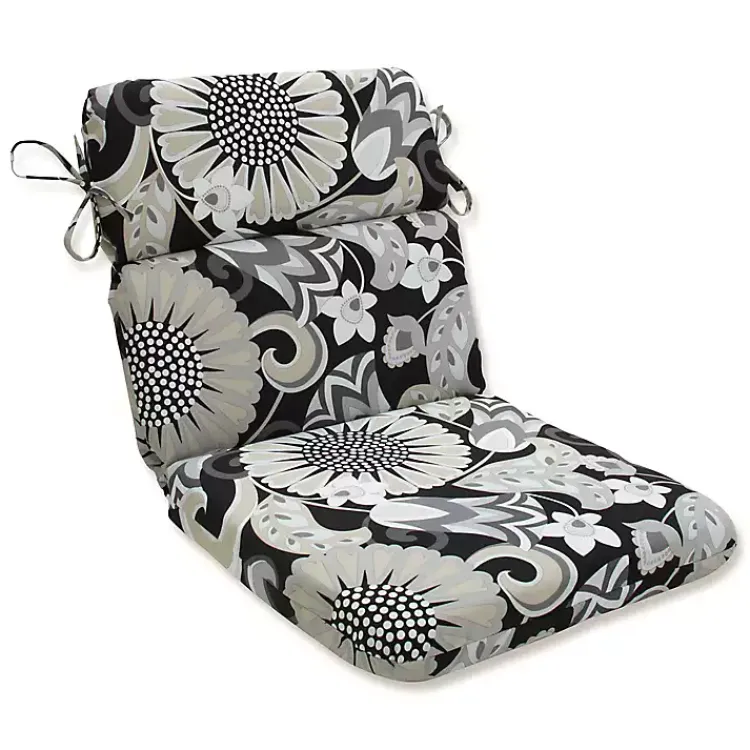 Outdoor Cushions & Pillows-Kirklands Home Graphite Floral Outdoor Chair Cushion