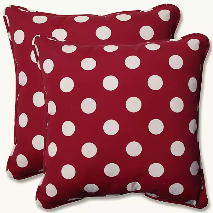 Outdoor Cushions & Pillows-Kirklands Home Red and White Polka Dot Outdoor Pillows, Set of 2