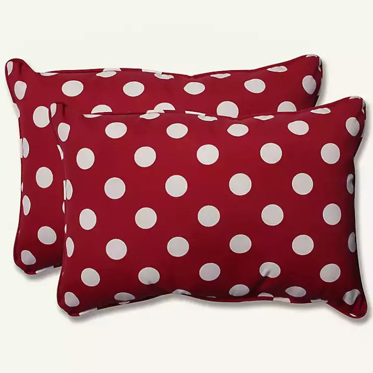 Outdoor Cushions & Pillows-Kirklands Home Red & White Polka Dot Long Pillows, Set of 2