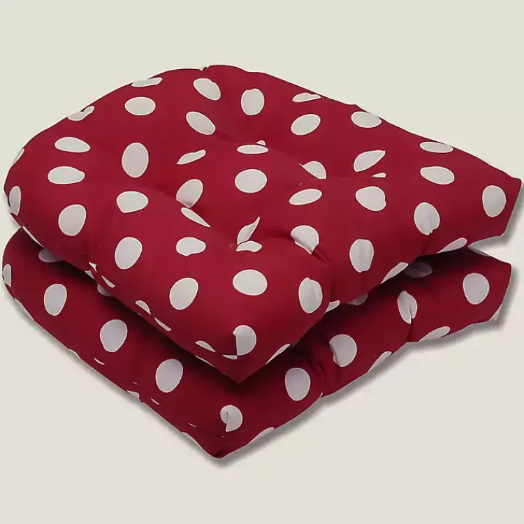 Outdoor Cushions & Pillows-Kirklands Home Red & White Polka Dot Seat Cushions, Set of 2