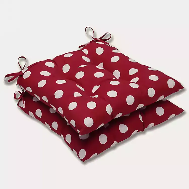 Outdoor Cushions & Pillows-Kirklands Home Red & White Polka Dot Tufted Square Cushion Set