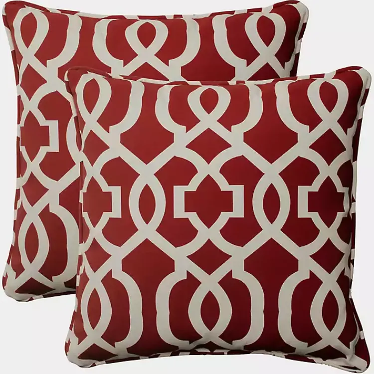 Outdoor Cushions & Pillows-Kirklands Home Red New Geometric Outdoor Pillows, Set of 2