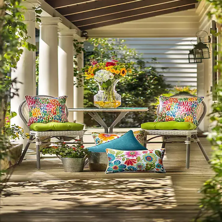 Outdoor Cushions & Pillows-Kirklands Home color Zinnia Outdoor Lumbar Pillows, Set of 2 Multi
